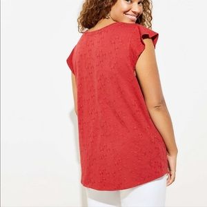 NWT LOFT Solid Red Floral Flutter Butterfly Sleeve Shirt